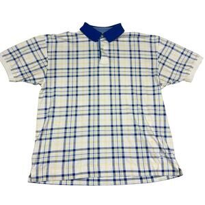 Tommy Hilfiger Men's Plaid Polo Shirt Blue Yellow White Short Sleeve Size XL